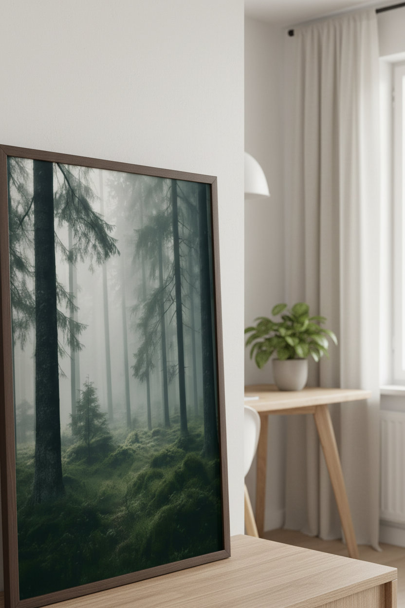 Misty Swedish Forest Wall Art Print – Scandinavian Nature – premium Scandinavian wall art