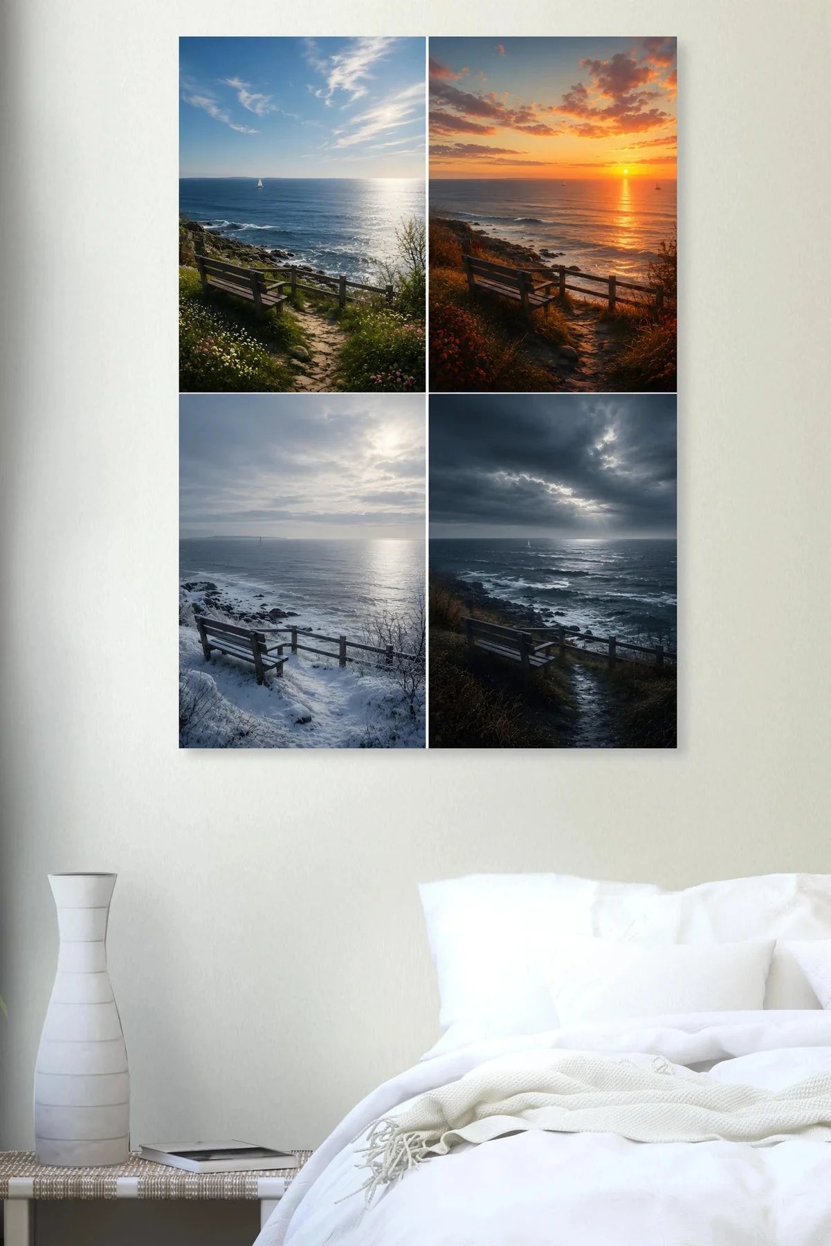 Nordic Coastal Bench Wall Art – portrait detail view