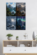 Mountain Cabin Seasons Wall Art Print – Nordic Four Seasons – premium Scandinavian wall art
