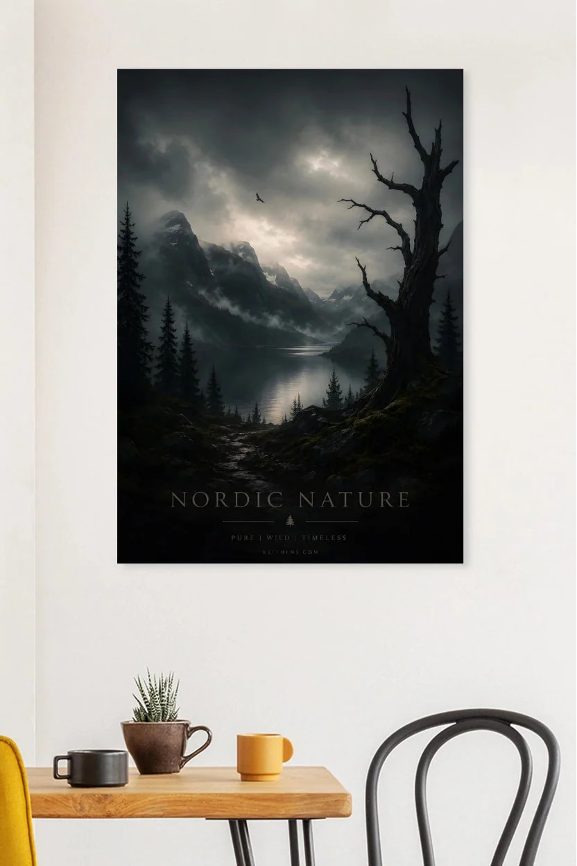Nordic Nature Tree & Lake Aluminum Wall Art – square detail view