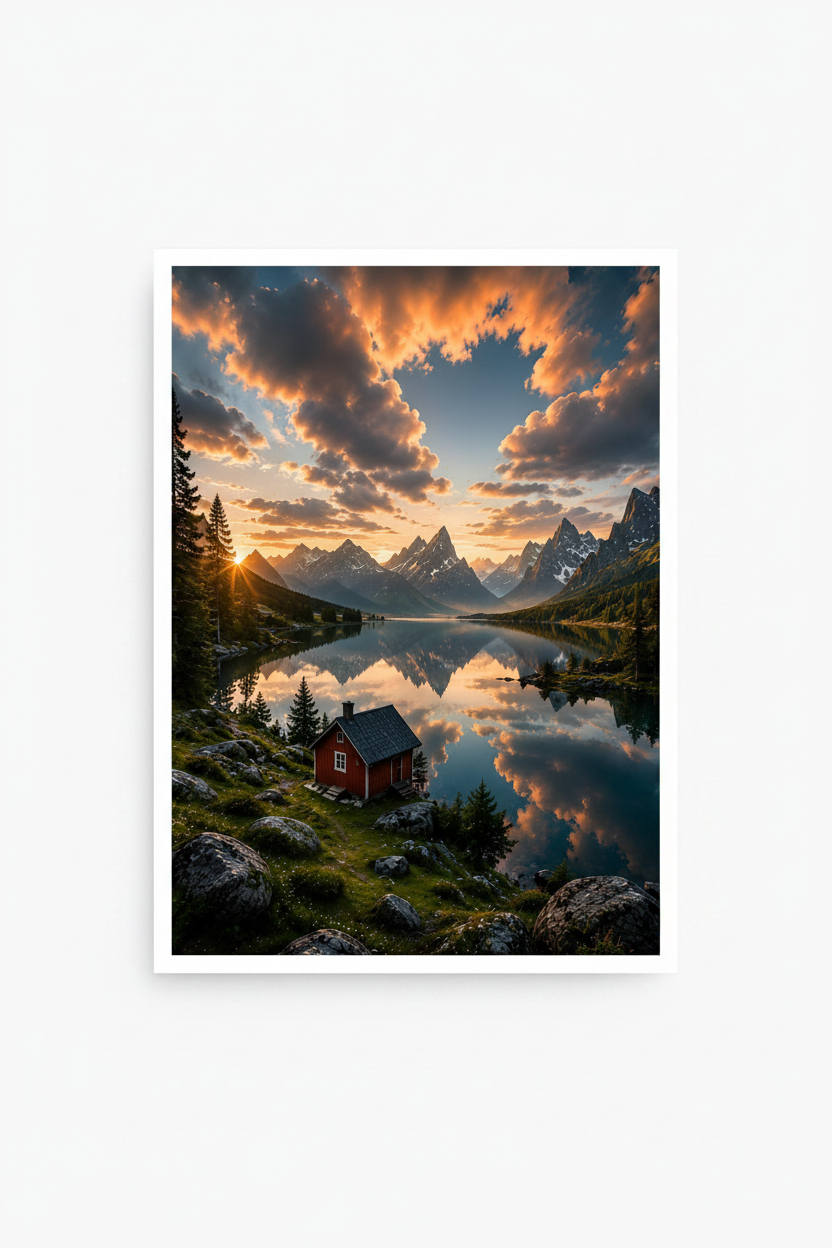 Nordic Lake Reflection Wall Art Print – Scandinavian Landscape – premium Scandinavian wall art