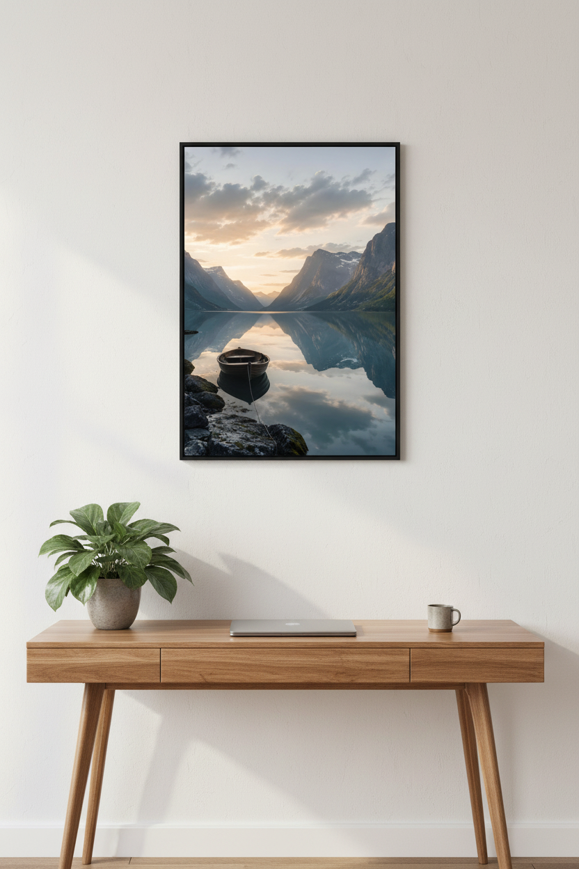 Nordic Sunrise Wall Art Print – home office mockup