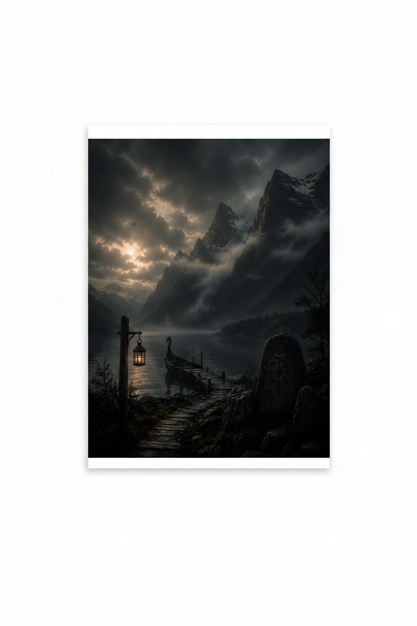 Longship at Dusk Wall Art Print – full print on white background