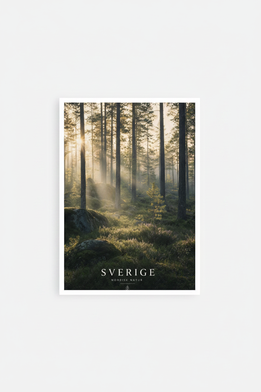 Swedish Forest Morning Light Wall Art Print – full print on white background