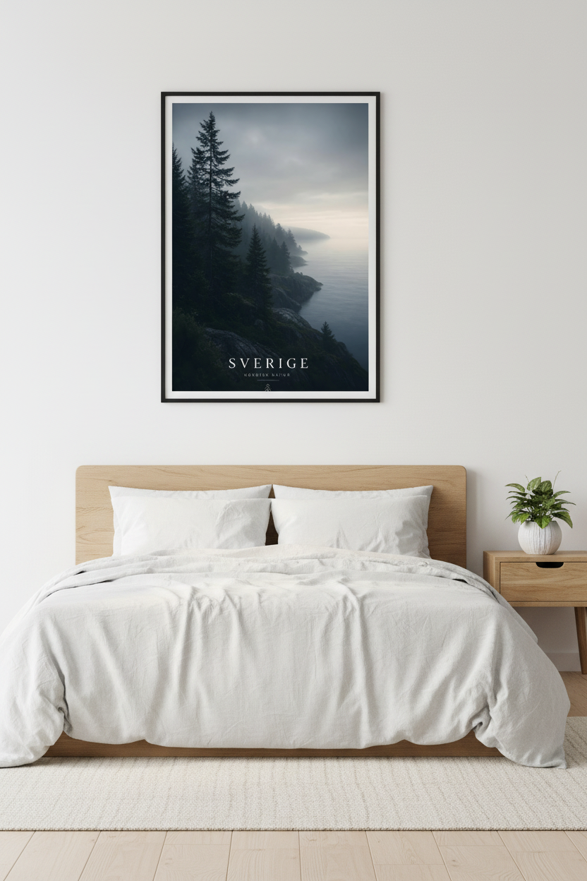 Swedish Nature Wall Art Print – bedroom mockup