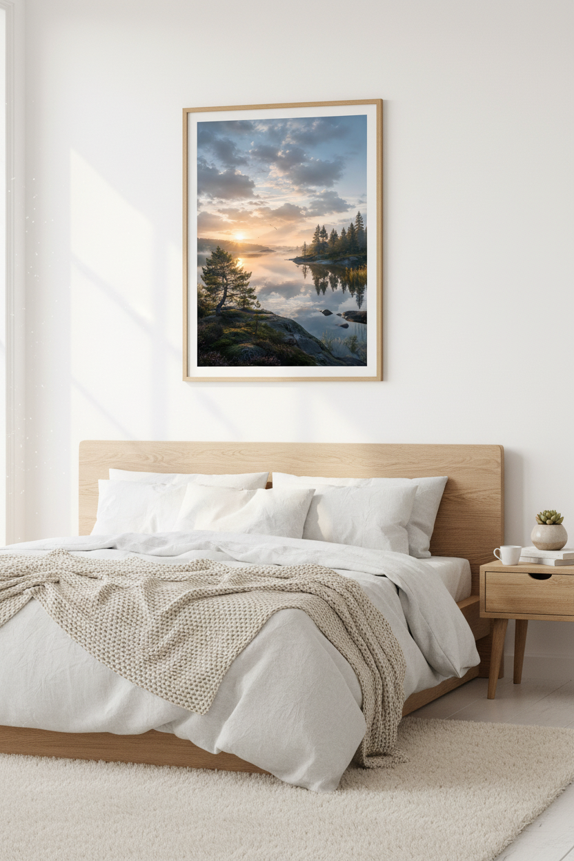 Nordic Stillness Wall Art Print – bedroom mockup