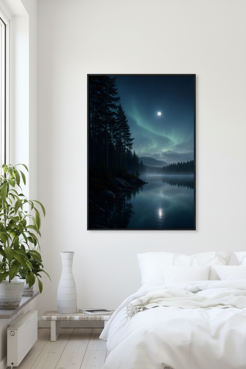Northern Lights Lake Aluminum Wall Art – square detail view