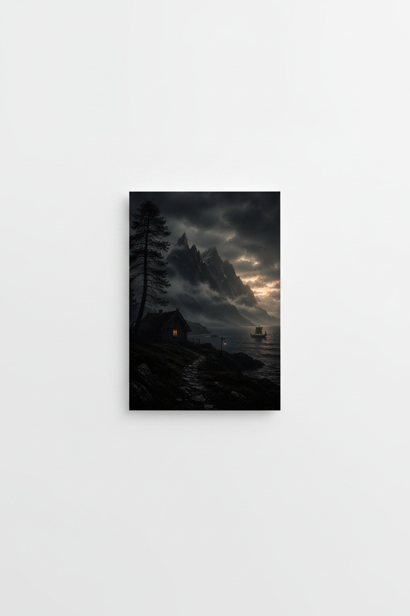 Cabin by the Fjord Wall Art Print – full print on white background