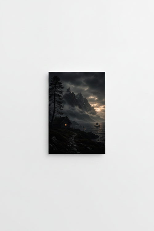 Cabin by the Fjord Wall Art Print – full print on white background