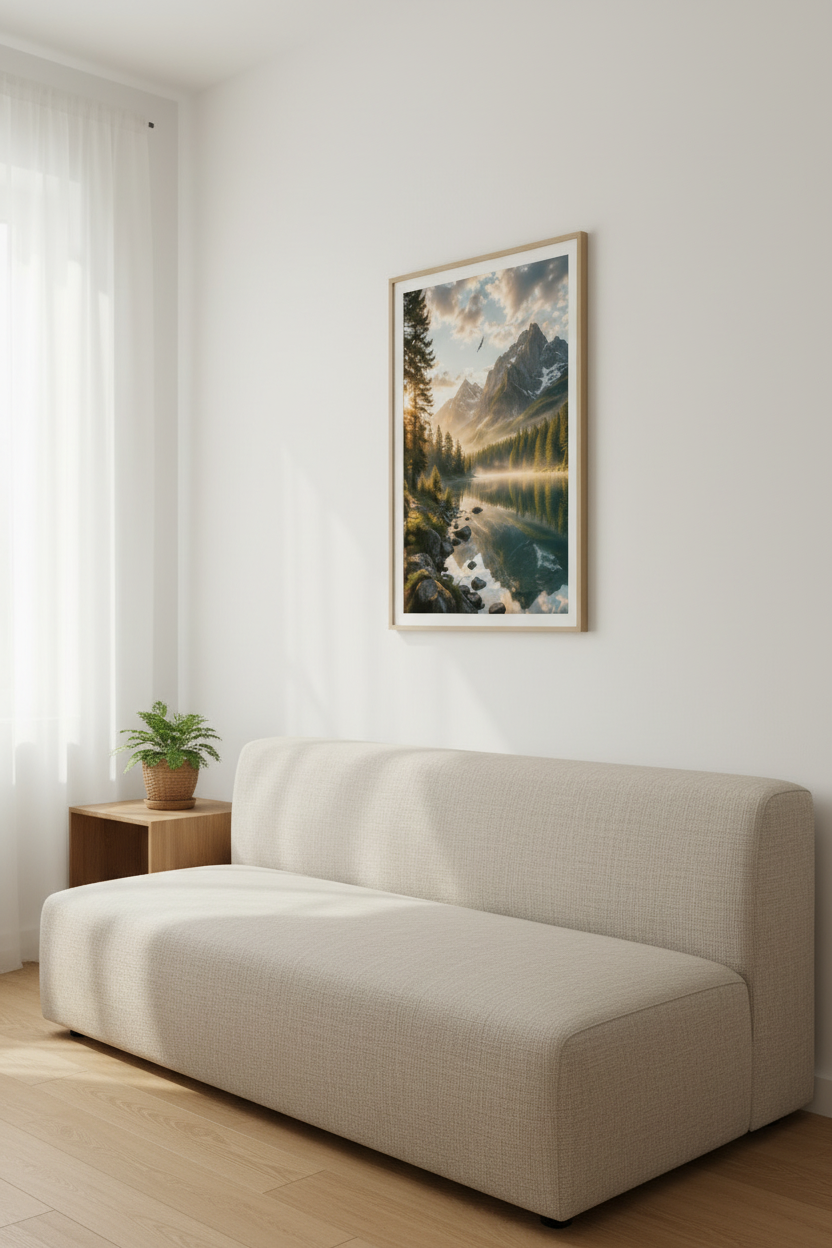 Nordic Mountain Wall Art Print in living room mockup