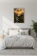 Nordic Golden Valley Wall Art Print in Nordic bedroom