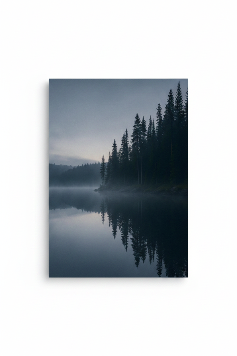 Nordic Forest Lake Reflection Wall Art Print – full print on white background