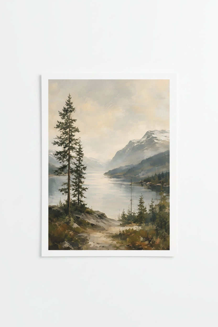 Nordic Fjord Serenity Wall Art Print – full print on white background