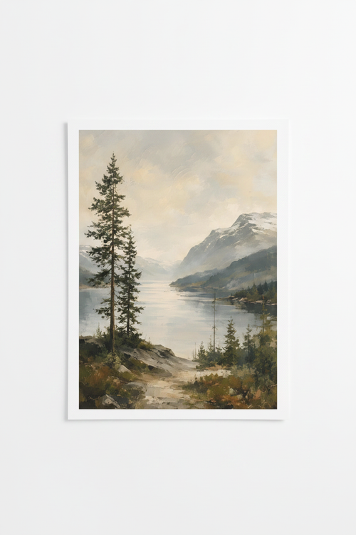 Nordic Fjord Serenity Wall Art Print – full print on white background