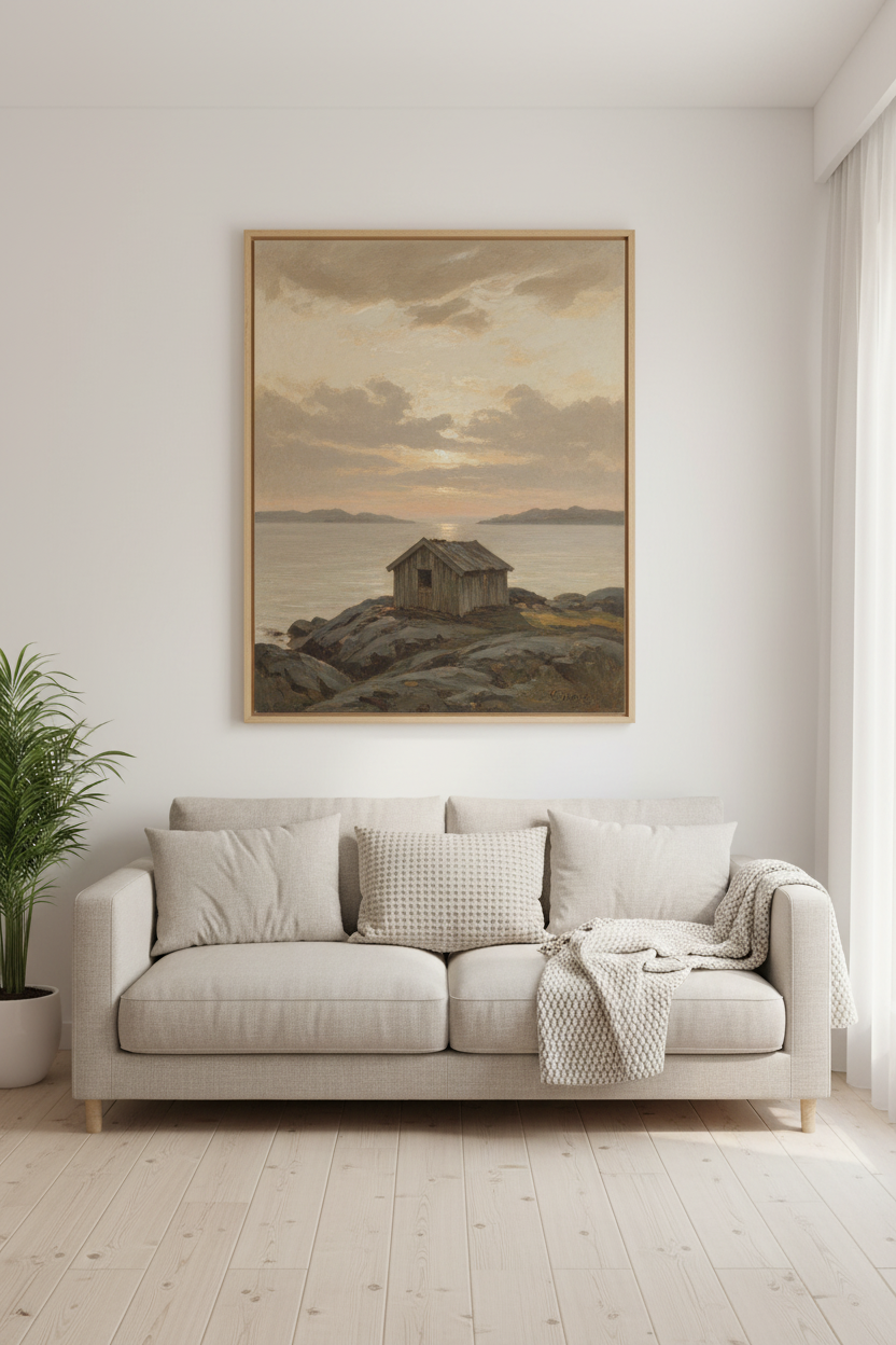 Nordic Coastal Solitude Wall Art Print – living room mockup
