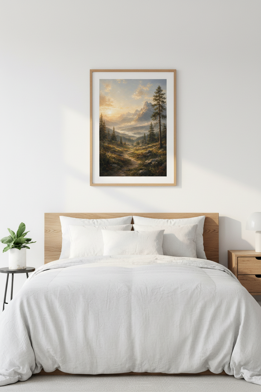 Nordic Morning Light Wall Art Print – bedroom mockup