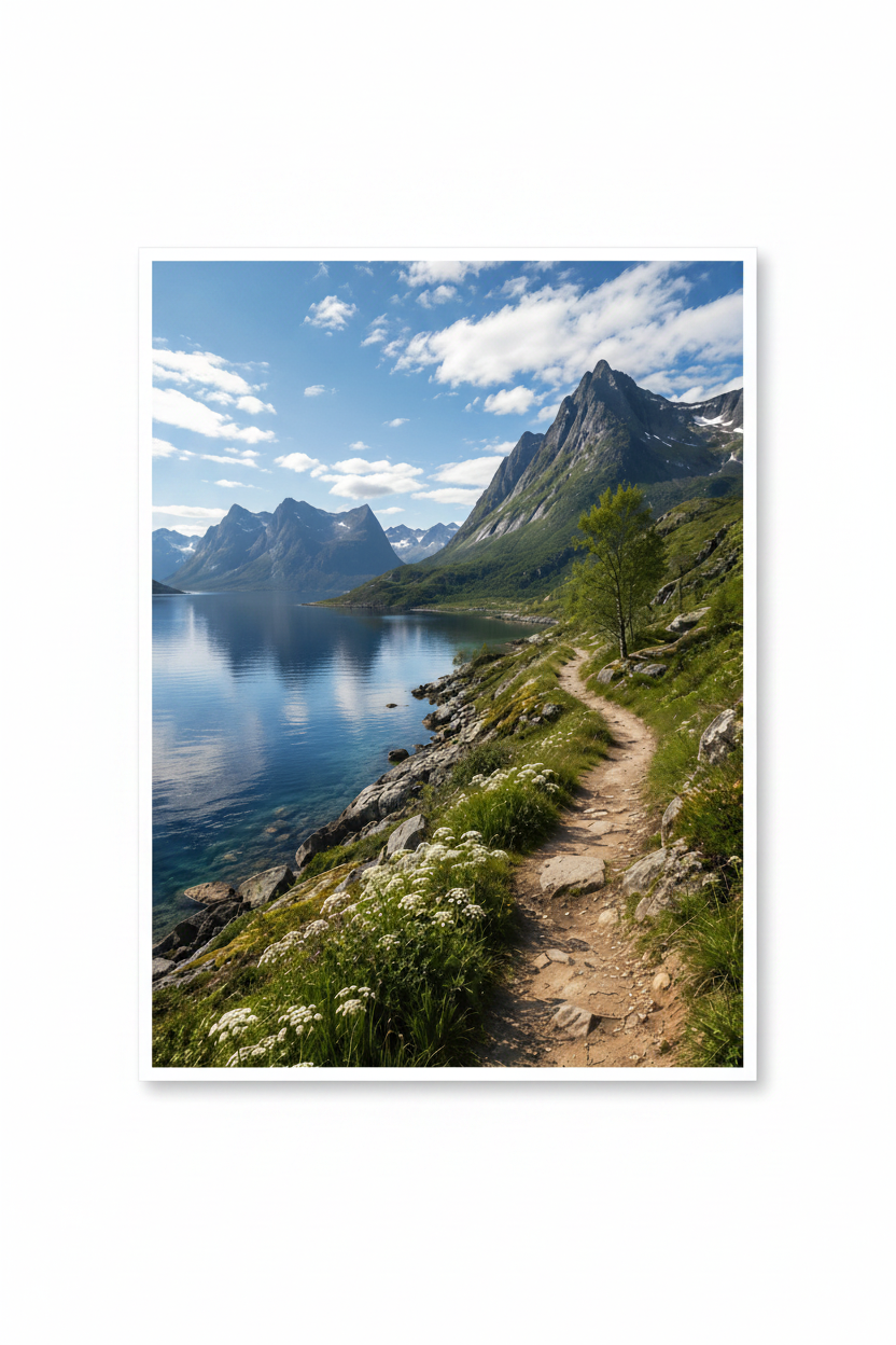 Nordic Lakeside Mountain Wall Art Print – Scandinavian Landscape – premium Scandinavian wall art