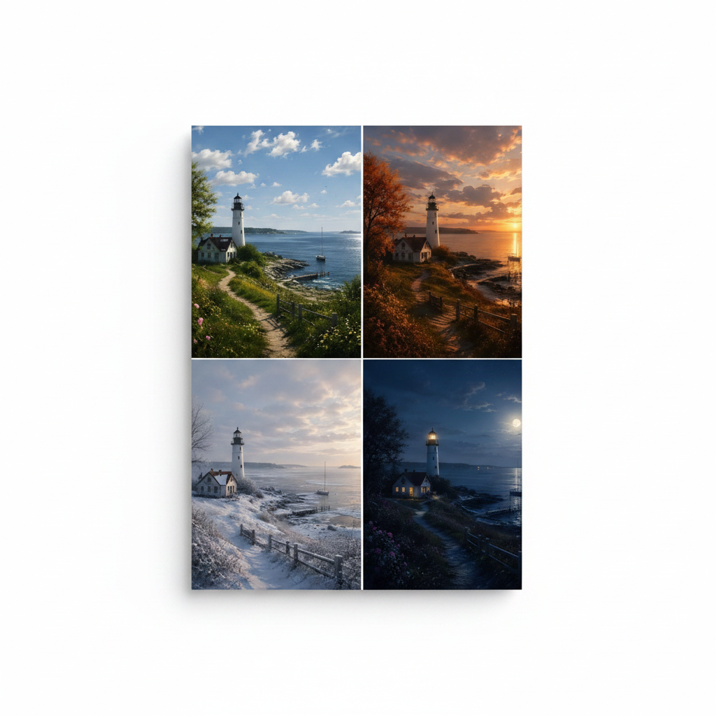 Lighthouse Seasons Wall Art Print – full print on white background