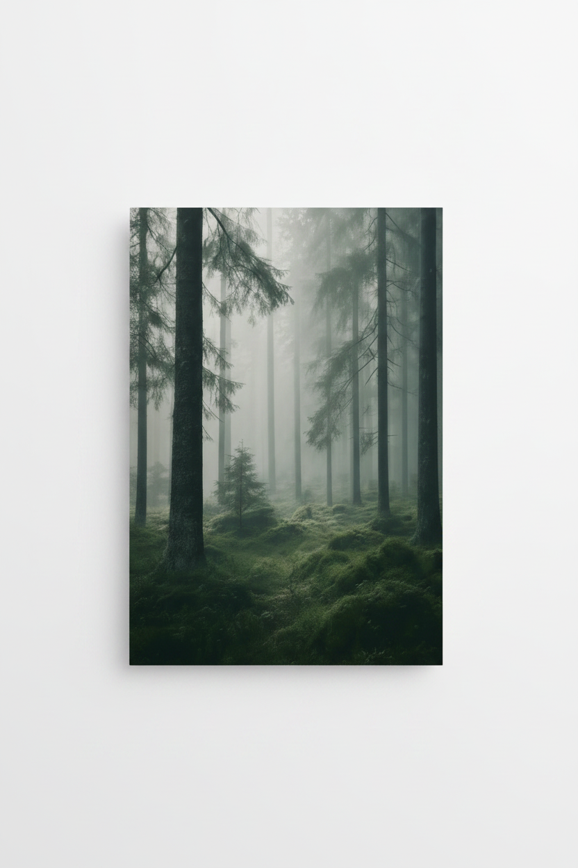 Misty Swedish Forest Wall Art Print – full print on white background