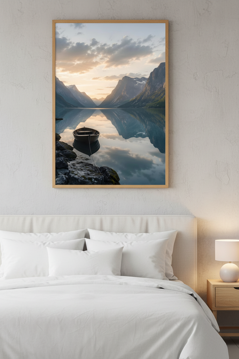 Nordic Sunrise Wall Art Print – bedroom mockup