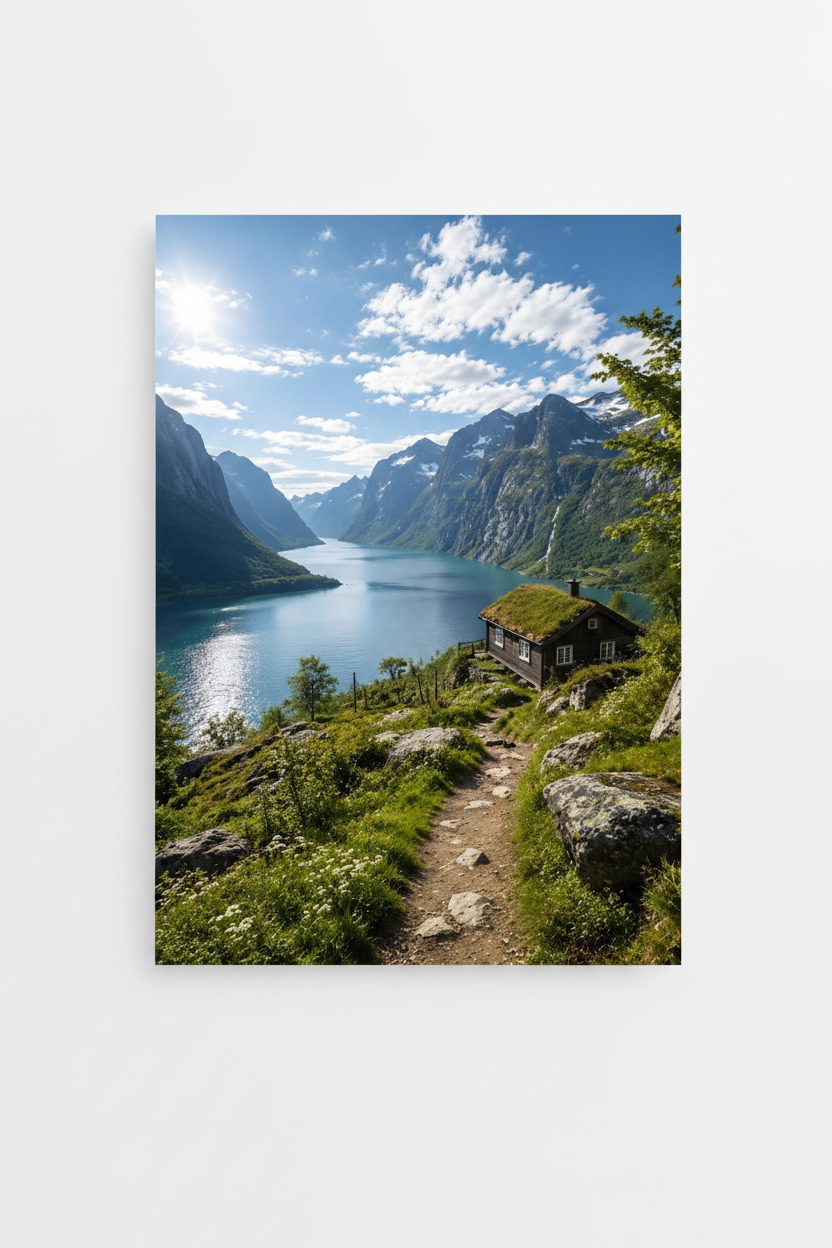Norwegian Summer Fjord Wall Art Print – full print on white background